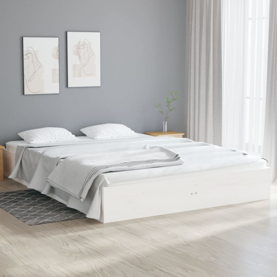 Cadre de lit blanc bois massif 135x190 cm double