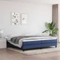 cadre de lit avec matelas Bleu 200x200 cm Tissu