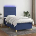 cadre de lit et matelas et LED Bleu 100x200 cm Tissu