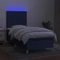 cadre de lit et matelas et LED Bleu 100x200 cm Tissu