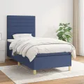 cadre de lit avec matelas Bleu 100x200 cm Tissu