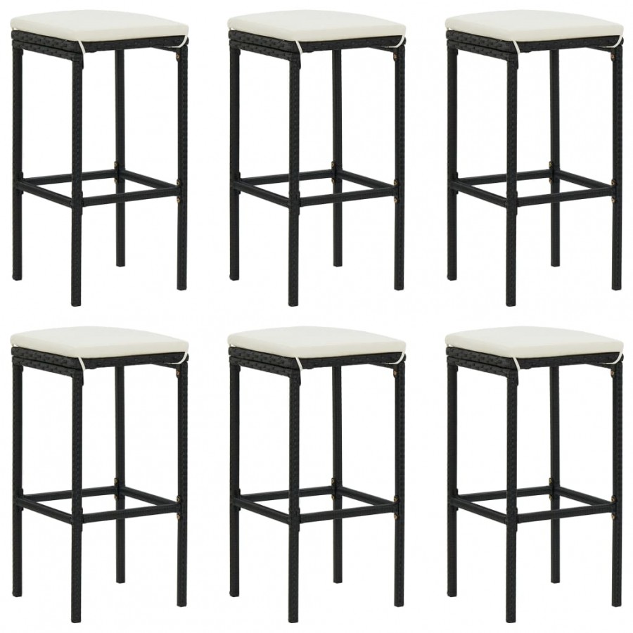 Tabourets de bar avec coussins lot de 6 noir résine tressée