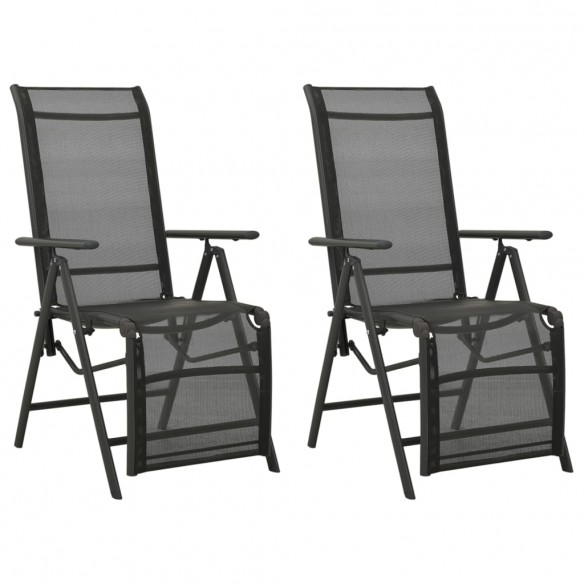 Chaises inclinables de jardin 2 pcs Textilène et aluminium Noir