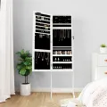 Armoire à bijoux miroir avec lumières LED sur pied blanc