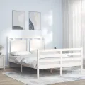 Cadre de lit avec tête de lit blanc 140x200 cm bois massif