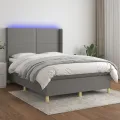 cadre de lit matelas LED Gris foncé 140x190 cm Tissu