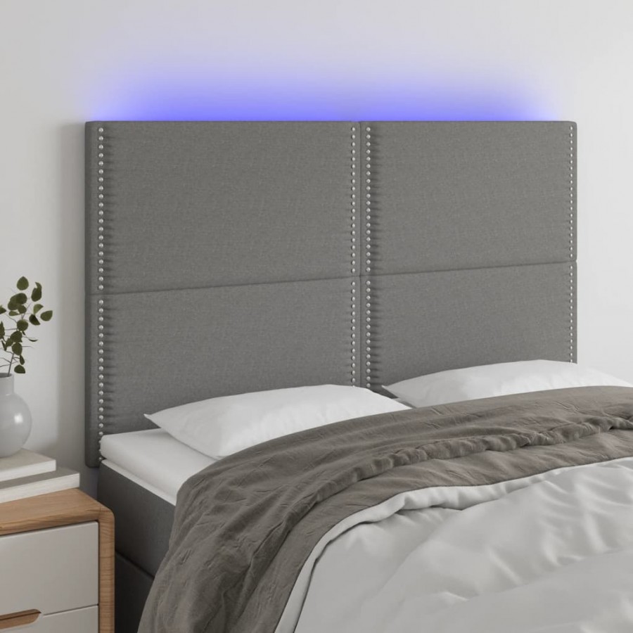 Tête de lit à LED Gris foncé 144x5x118/128 cm Tissu