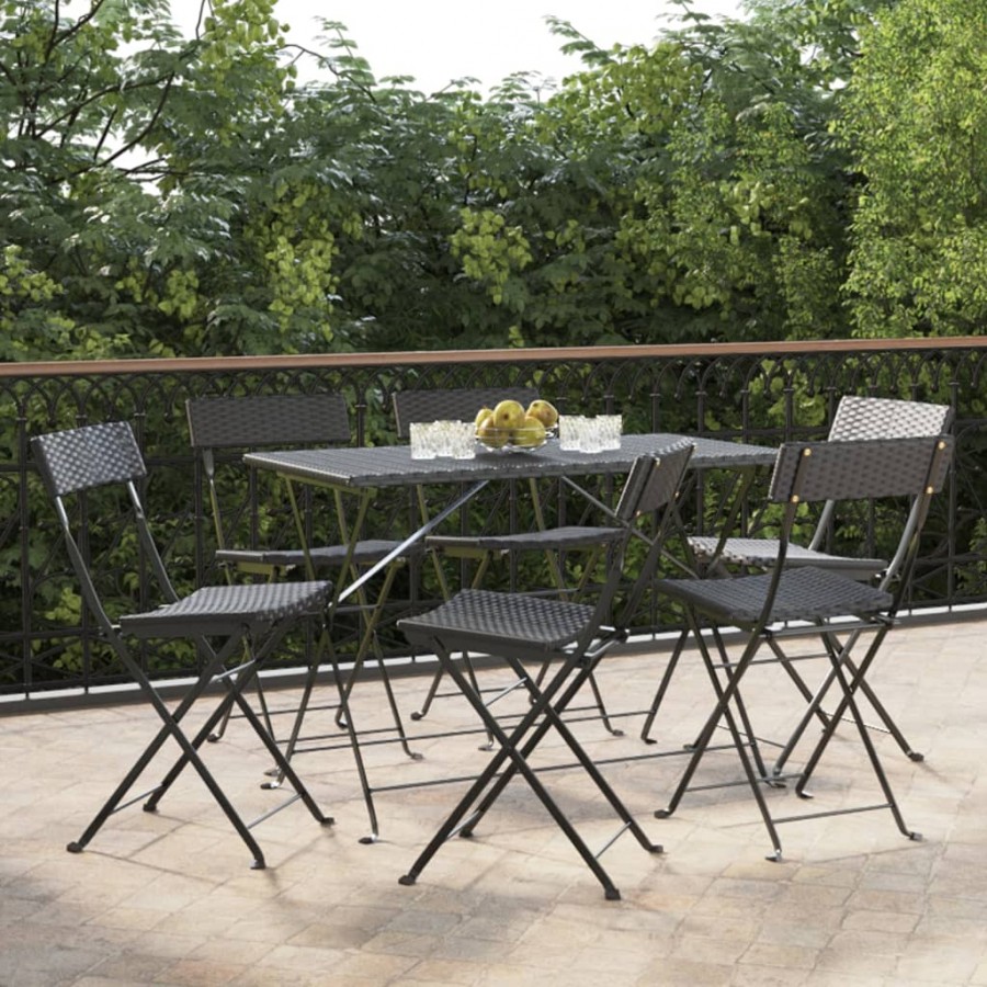 Chaises de bistrot pliantes 6 pcs Noir Résine tressée et acier