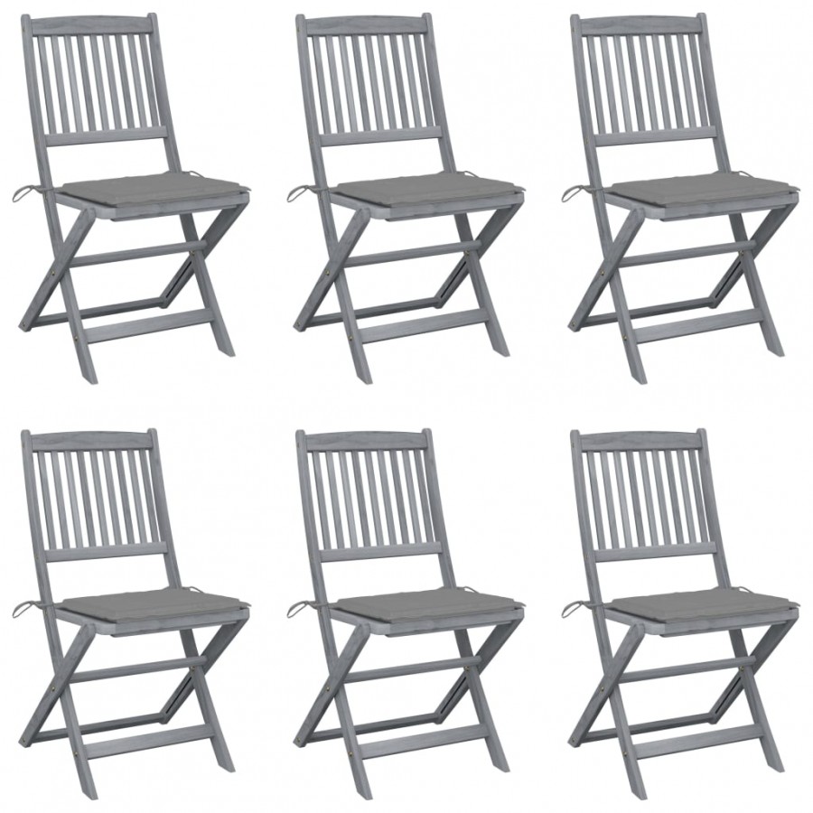 Chaises pliables d'extérieur 6 pcs avec coussins Bois d'acacia