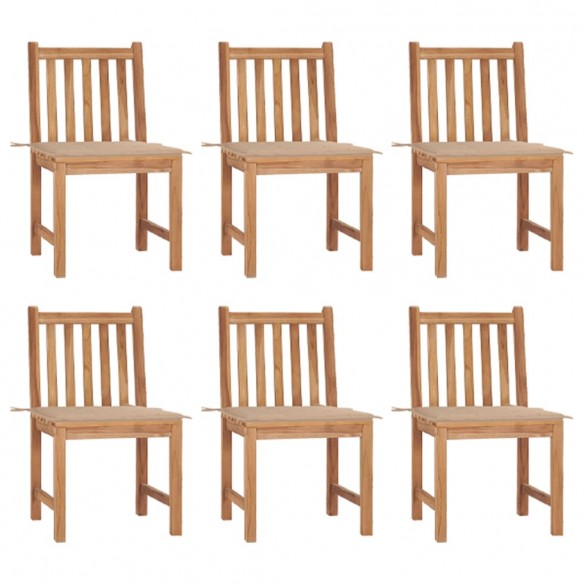 Chaises de jardin 6 pcs avec coussins Bois de teck massif