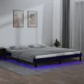 Cadre de lit à LED noir 120x190 cm petit double bois massif
