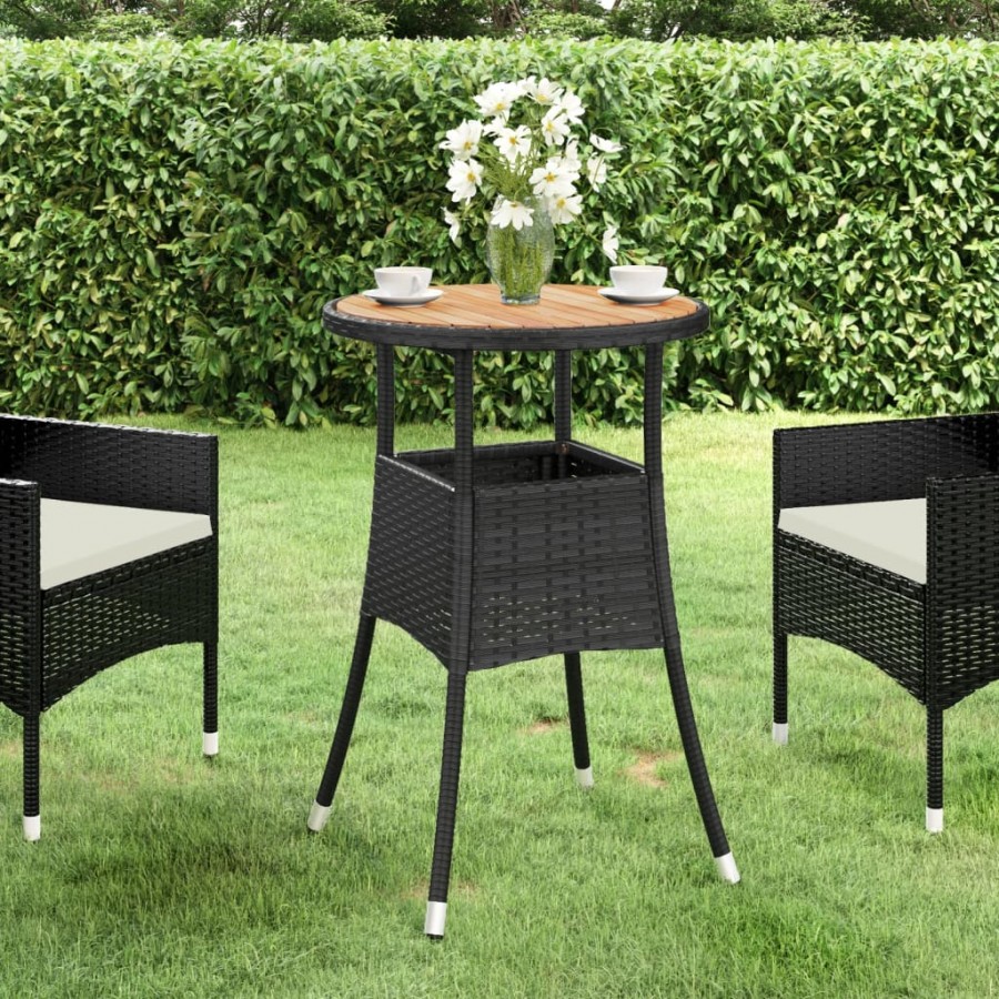 Table de jardin Ø60x75 cm Acacia et résine tressée Noir