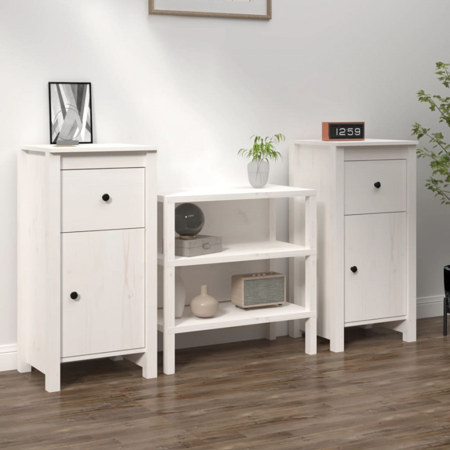 Buffets 2 pcs Blanc 40x35x80 cm Bois massif de pin