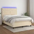 cadre de lit et matelas et LED Crème 140x200cm Tissu