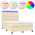 cadre de lit et matelas et LED Crème 140x200cm Tissu