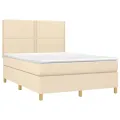 cadre de lit avec matelas LED Crème 140x200 cm Tissu