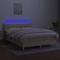 cadre de lit avec matelas LED Crème 140x200 cm Tissu