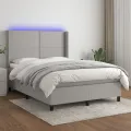 cadre de lit matelas LED Gris clair 140x190 cm Tissu