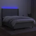 cadre de lit matelas LED Gris clair 140x190 cm Tissu