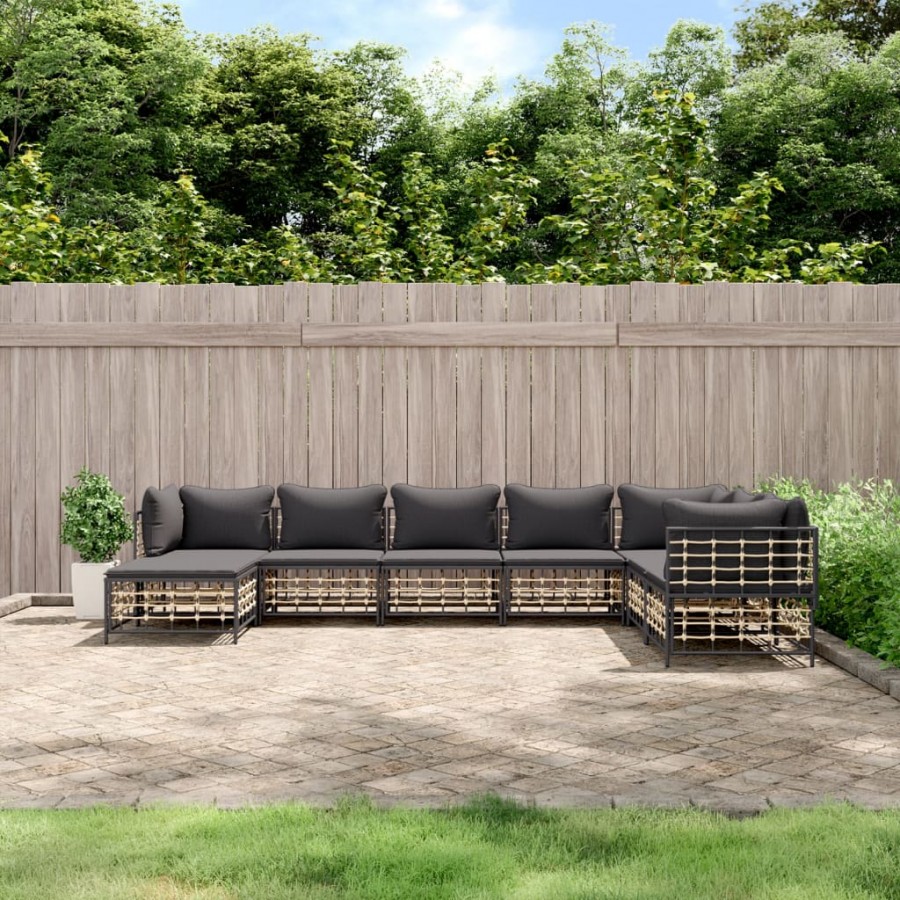 Salon de jardin 8 pcs avec coussins anthracite résine tressée