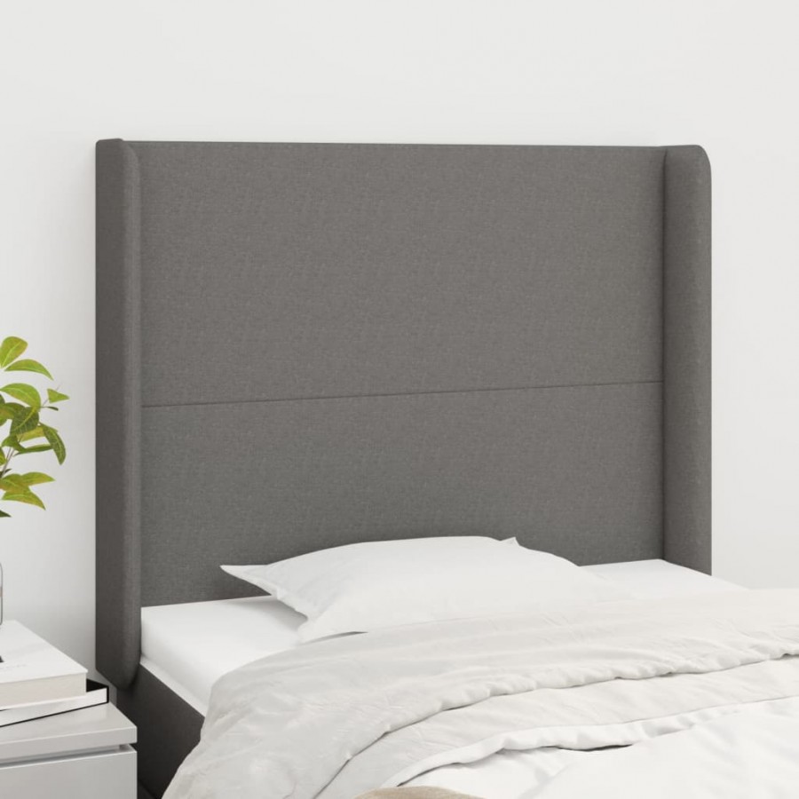 Tête de lit avec oreilles Gris foncé 103x16x118/128 cm Tissu