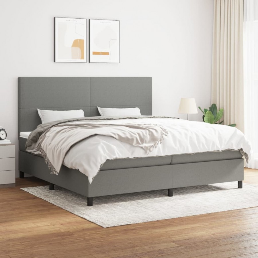 Sommier à lattes de lit avec matelas Gris foncé 200x200cm Tissu