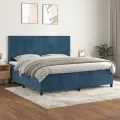 cadre de lit et matelas Bleu foncé 200x200cm Velours
