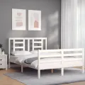 Cadre de lit avec tête de lit blanc petit double bois massif
