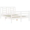 Cadre de lit avec tête de lit blanc petit double bois massif