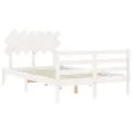 Cadre de lit avec tête de lit blanc petit double bois massif