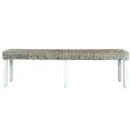 Banc 160 cm Blanc Rotin naturel kubu et bois de manguier massif