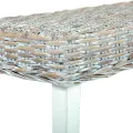 Banc 160 cm Blanc Rotin naturel kubu et bois de manguier massif