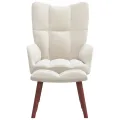 Chaise de relaxation avec repose-pied Blanc crème Velours