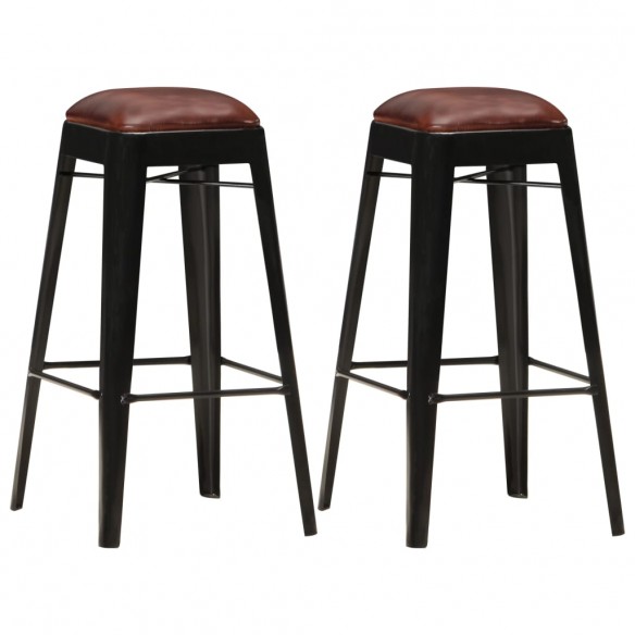 Tabourets de bar lot de 2 noir cuir véritable