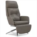 Chaise de relaxation et repose-pied Gris Cuir et similicuir