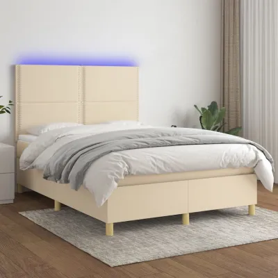 cadre de lit et matelas et LED Crème 140x190cm Tissu