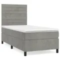 cadre de lit et matelas Gris clair 100x200cm Velours