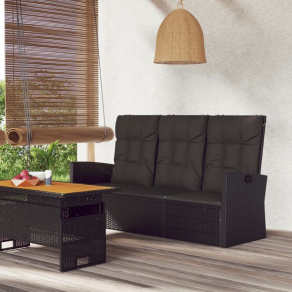 Banc de jardin inclinable et coussins noir 173cm résine tressée