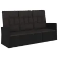 Banc de jardin inclinable et coussins noir 173cm résine tressée