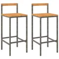 Tabourets de bar 2 pcs gris résine tressée et bois d'acacia