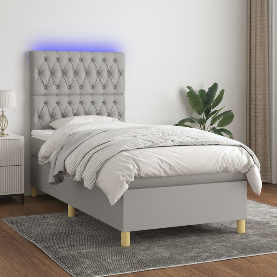 cadre de lit et matelas et LED Gris clair 90x200cm