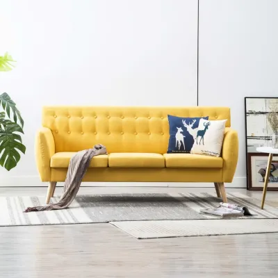 Canapé à 3 places revêtement en tissu 172x70x82 cm jaune