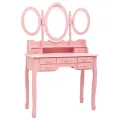 Coiffeuse avec tabouret et miroir pliable en 3 Rose