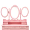 Coiffeuse avec tabouret et miroir pliable en 3 Rose