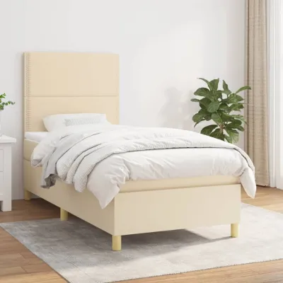 cadre de lit et matelas Crème 90x190 cm Tissu