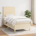 cadre de lit et matelas Crème 90x190 cm Tissu