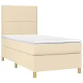cadre de lit et matelas Crème 90x190 cm Tissu