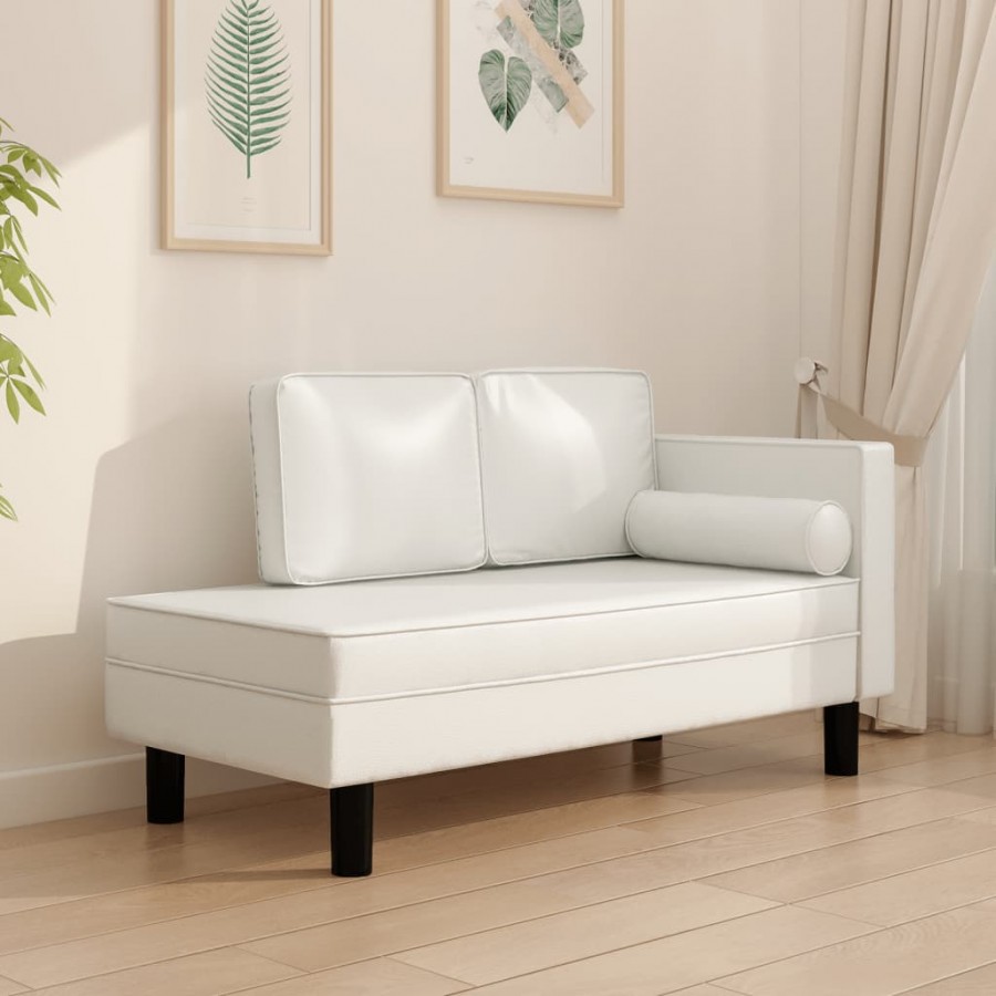 Chaise longue avec coussins et traversin crème similicuir