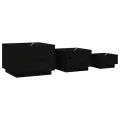 Boîtes de rangement et couvercles 3 pcs Noir Bois massif de pin