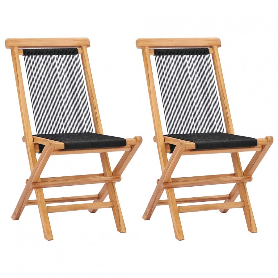 Chaises pliables de jardin 2 pcs Bois de teck solide et corde